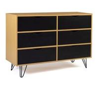 Commode 6 tiroirs vintage NOEMI 110 cm bois pied épingle Bois G