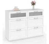 IDMarket Commode VITO 6 tiroirs 110 cm bois blanc effet givré