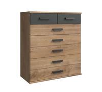 Commode 7 tiroirs décor chêne et graphite - L91 cm