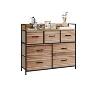 HomCom Commode 7 tiroirs Meuble de rangement en tissu pliant, structure acier noir - 98 x 29 x 85 cm