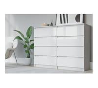 Commode 8 tiroirs 120cm, Couleur: Blanc mat-blanc brillant, buffet salon, armoire chambre adulte, L: 120 cm, P: 39 cm, H: 102 cm