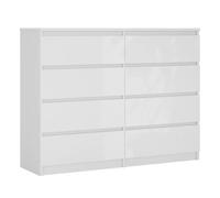 Commode 8 tiroirs : Blanc Mat / Blanc Brillant, 120 x 39 x 101 cm