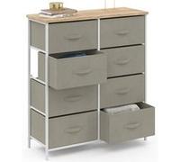 IDMARKET Commode 8 tiroirs en tissu ALTA 80 cm gris clair et plateau effet bois design industriel