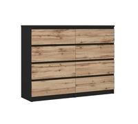 Commode 8 tiroirs : Noir Mat / Chêne Wotan, 120 x 101 x 39 cm