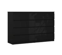 Commode 8 Tiroirs, Noir Mat / Noir Brillant, 138 x 101 x 39 cm