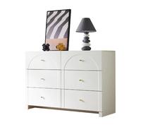 Commode 82/120/40 cm blanche en panneau de particules au style romantique à 6 tiroirs