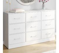 IDMarket - Commode 9 tiroirs en Tissu UPPAH 113 cm Meuble de Rangement Bois Blanc