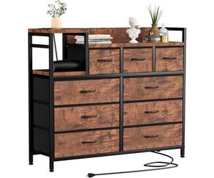 Commode 9 tiroirs avec station de charge - Meuble TV & rangement multifonction - Chambre, dressing, appartement & chambre d’enfant