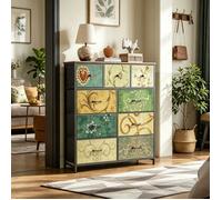 Commode 9 tiroirs en tissu,plateau bois,structure acier,coiffeuse,style bohème industriel,pour salon chambre entrée,multicolore