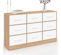IDMarket - Commode 9 tiroirs en Tissu UPPAH 113 cm Meuble de Rangement Bois façon hêtre et Blanc