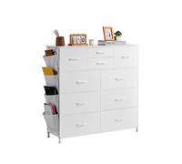 VEVOR Commode en tissu à 10 tiroirs, meuble de rangement avec bacs tissu, tiroir de rangement pour placard avec poignée facile à tirer et cadre en acier robuste, pour chambre à coucher, couloir, blanc
