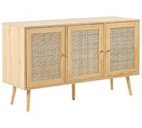 Commode à 3 Portes en Rotin Bois Clair Style Boho Façade Grillagée Rangement Per