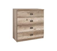 Commode à 4 tiroirs coulissantes coloris Chêne/Gris motif écriture - Longueur 80 x Profondeur 40 x Hauteur 87,5 cm - -