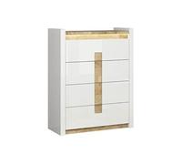 Commode à 4 tiroirs meuble avec éclairage LED, coloris Blanc brillant/Chêne clair - Longueur 62 x Profondeur 41,5 x Hauteur 51,5 cm - -