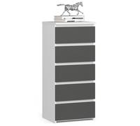 Commode à 5 tiroirs - Dimensions 40x35x92cm - Petite commode de chambre - Meuble d'appoint - Blanc et gris mat