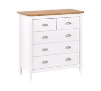 Commode à 5 Tiroirs Scandinave avec Dessus en Bois Meuble de Rangement Blanche S