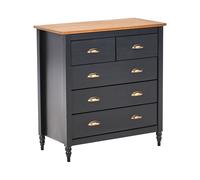 Commode à 5 Tiroirs Scandinave avec Dessus en Bois Meuble de Rangement Noir