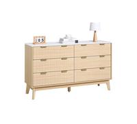 VEVOR Commode à 6 tiroirs, meuble de rangement en bois avec système coulissant et anti-basculement, style minimaliste moderne, organisateur cannelé pour salon, couloir, chambre, entrée, bois clair