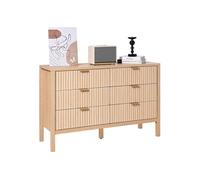 VEVOR Commode à 6 tiroirs cannelés, meuble de rangement en bois avec système coulissant et anti-basculement, style minimaliste moderne, organisateur pour salon, couloir, chambre, entrée, bois clair