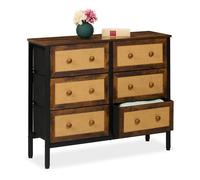 Commode à 6 tiroirs aspect rotin Meuble rangement salon Buffet rustique chambre