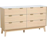 Commode à 6 tiroirs cannelés en bois avec tiroirs coulissants et système anti-basculement