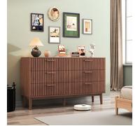 Commode à 6 Tiroirs, Commode Scandinave avec Poignée en Bois et Pieds de Support, Chiffonnier Meuble de Rangement, Couleur Noyer