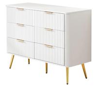 Commode à 6 tiroirs - Design moderne - Blanche - En MDF - Poignées en métal - Tiroirs à fermeture douce - Système anti-basculement avec pieds de 20 cm de hauteur