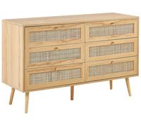 Commode à 6 Tiroirs en Rotin Bois Clair Style Boho Façade Grillagée Rangement Pe