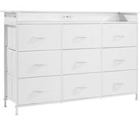 Commode à 9 tiroirs Commode haute en tissu avec bac LED et prise électrique Blanc