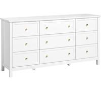 Commode à 9 tiroirs en bois avec dispositif coulissant et anti-basculement, couleur blanche