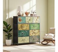 Commode à 9 tiroirs en tissu, meuble de rangement, buffet à tiroirs en tissu, meuble à tiroirs pour cuisine, bureau, entrée, meuble TV à tiroirs en tissu, avec structure en acier robuste, style bohème