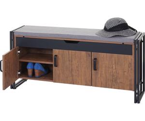 Commode à chaussures avec siège HWC-A27, commode banc avec coussins, 53x110x30cm structure 3D métal ~ aspect chêne sauvage