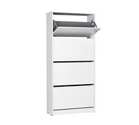 Commode a chaussures de 4 abattants coloris Blanc - longueur 73 x profondeur 26 x hauteur 157 cm --