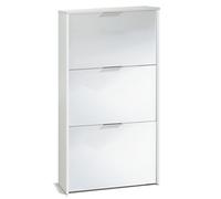 Commode à chaussures en bois de 3 portes coloris blanc brillant -60 cm (Longueur) x 113 cm (Hauteur) x 22 cm (Profondeur)