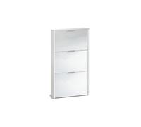 Commode à chaussures en bois de 3 portes coloris blanc brillant - dim : 113 x 60 x 22 cm --