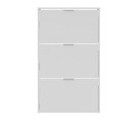 Commode à chaussures en bois de 3 portes coloris blanc brillant -Longueur 60 cm x Hauteur 113 cm x Profondeur 22 cm