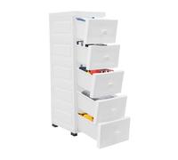 Commode à cinq tiroirs - Armoire à tiroirs sur roulettes - 25 x 34 x 82 cm - Armoire latérale - Comode étroite - Buffet haut - Imperméable - Pour jouets pour enfants, bureau, salon - Blanc