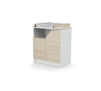 AT4 - CARNAVAL Commode à langer en blanc et bouleau | 79 x 65,5 x 94 cm |. Meuble bébé 2 portes 1 niche | hauteur agréable