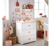 PRIX DE BÉBÉ Nouvelle commode Basic 3 tiroirs - Boutons de cœur roses
