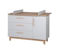 roba Commode à Langer "Caro" avec Plan Amovible - 3 Tiroirs et 1 Porte à Fermeture Douce - Gris clair/Décor Bois (Chêne Doré)