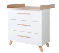 roba Commode à langer Leon, Rehausse amovible, 3 tiroirs - Poignées & pieds en bois - Blanc /Reproduction chêne Othello