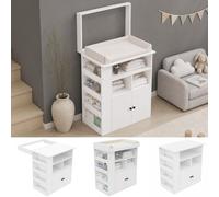 Commode à langer 82x50x100 cm, 2 en 1, avec barrière amovible, espace de rangement (blanc)