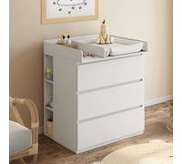 IDMarket – Commode à langer évolutive Ambre Blanc 3 tiroirs + table à langer, 2 étagères amovibles