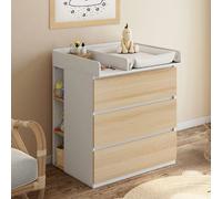 IDMarket - Commode à Langer évolutive Ambre façon hêtre et Blanc 3 tiroirs Table à Langer et 2 étagères Amovibles