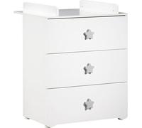 Commode à langer Babyprice Basic, 3 tiroirs, Blanche, Boutons étoiles grises, Dispositif à langer amovible, 60 x 120 cm
