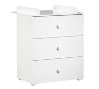 Baby Price Commode bébé Basic – 3 tiroirs, plan à langer, boutons boule blancs – 76x97x66 cm