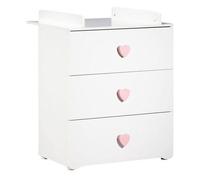 PRIX DE BÉBÉ Nouvelle commode Basic 3 tiroirs - Boutons de cœur roses