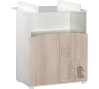 Commode à Langer Babyprice Lapinou, 2 Portes, Niche, Sérigraphie Lapin, 76x97x66 cm, Acacia Clair et Blanc