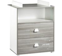 Commode à Langer, Babyprice Smile Chêne Silex, 2 Tiroirs, 1 Niche, Bois Blanc, Dispositif à Langer Amovible