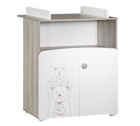 Commode à langer - Babyprice - Teddy - En bois blanc - Sérigraphie ours - 2 portes- 97x76x66cm